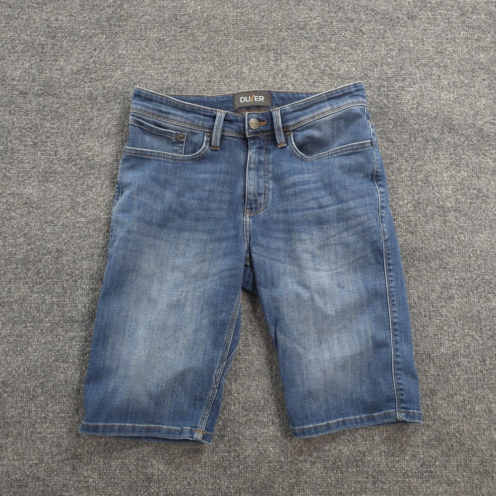 DUER Shorts Mens 31 Blue L2X Slim Fit Commuter Denim Stretch Bermuda Casual Work